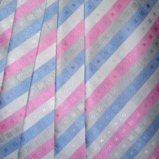 Pink, Light Blue, Grey, White Striped Necktie With Textured Squares