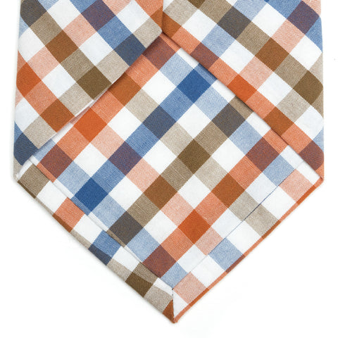 Picnic - Orange, Blue, Brown, White Gingham Long Necktie