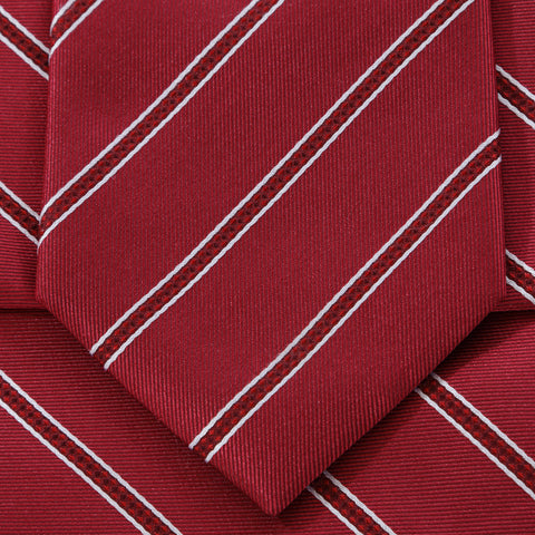 Power Play - Long Red Necktie with Red and White Stripes