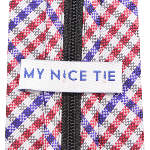 Patriot - Red, White, and Blue Gingham Patterned Long Zipper Tie