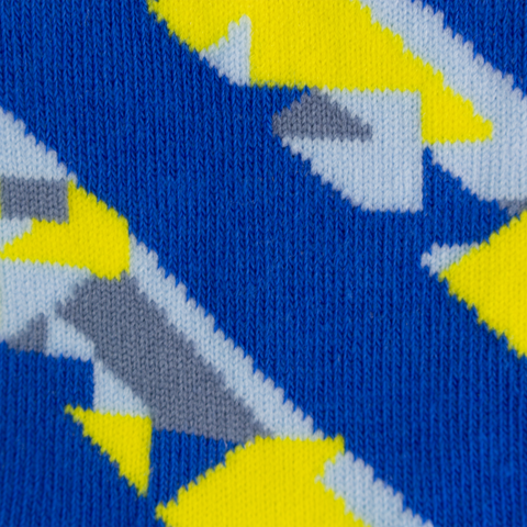 Synergy Socks - Blue Crew Socks With Yellow and Light Blue Stripes Symbolizing Freedom of Speech