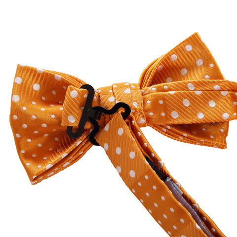 Crush - Orange Kids Pre-Tied Bowtie with Dotted Stripe<b></b>