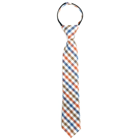 Picnic - Orange, Blue, Brown, White Gingham Kids Zipper Tie