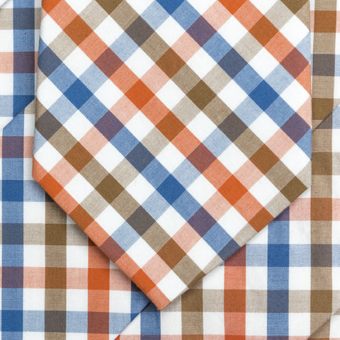 Picnic - Orange, Blue, Brown, White Gingham Long Necktie