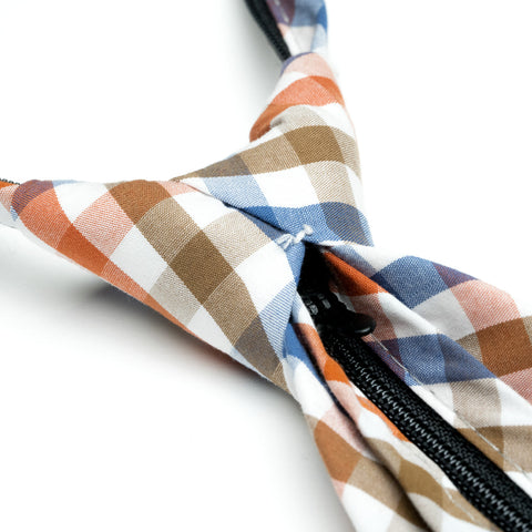 Picnic - Orange, Blue, Brown, White Gingham Kids Zipper Tie