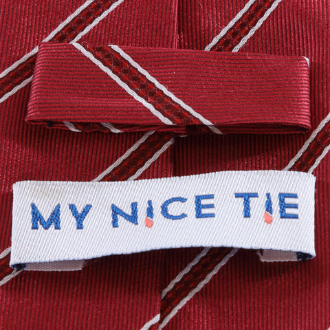 Power Play - Long Red Necktie with Red and White Stripes