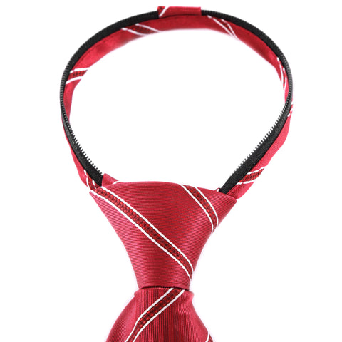 Power Play - Long Red Zipper Tie with Red and White Stripes