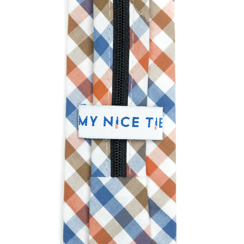 Picnic - Orange, Blue, Brown, White Gingham Kids Zipper Tie