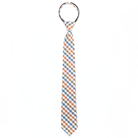Picnic - Orange, Blue, Brown, White Gingham Zipper Tie