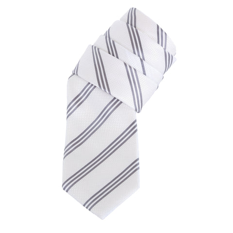 Trinity - White Necktie with Three Grey Stripes