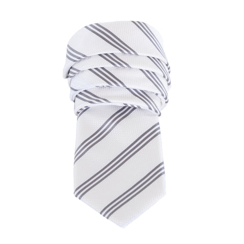 Trinity - White Necktie with Three Grey Stripes