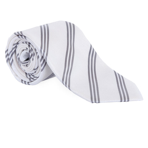 Trinity - White Necktie with Three Grey Stripes