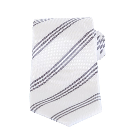Trinity - White Necktie with Three Grey Stripes