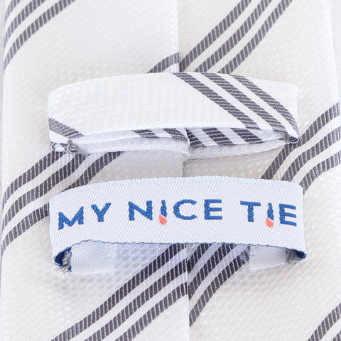 Trinity - White Necktie with Three Grey Stripes