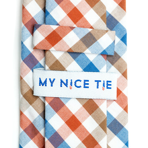 Picnic - Orange, Blue, Brown, White Gingham Necktie