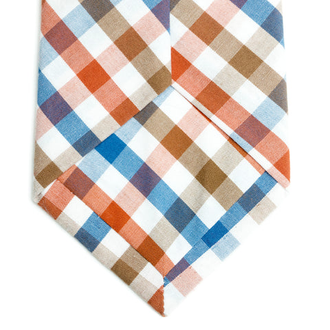 Picnic - Orange, Blue, Brown, White Gingham Necktie