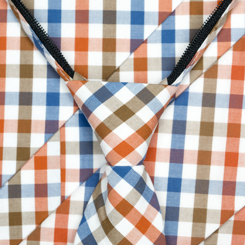 Picnic - Orange, Blue, Brown, White Gingham Long Zipper Tie