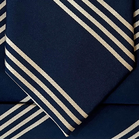 Ivy League - Vintage Silk Warm Navy Blue Necktie with Clay Beige Stripes