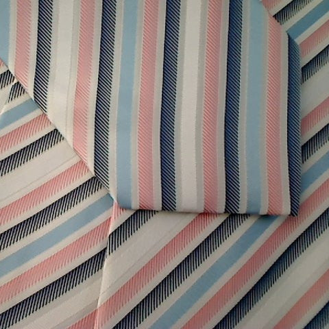 Multi-Color Striped Necktie With Pink, Grey, Black and Light Blue Stripes