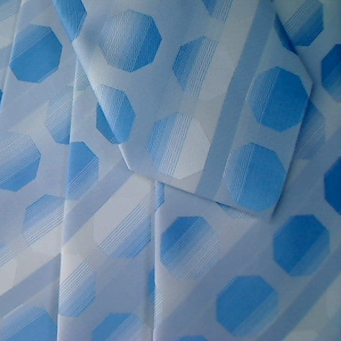 Blue Necktie With White Stripes and Octagon Design