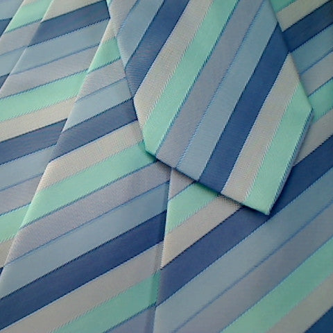 Blue Striped Necktie With Dark Blue, Light Blue, Turquoise and Grey Stripes