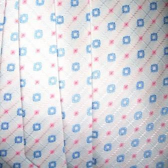 White Necktie With Pink Checkers & Light Blue Circles