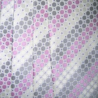 Purple/Pink, White, Grey Striped Necktie With Circle Texture