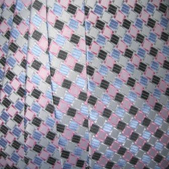White, Light Blue, Pink, Grey Necktie with Square Pattern