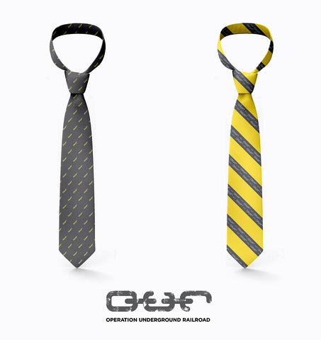 Beacon - Grey Silk Necktie with Yellow O.U.R. Icons