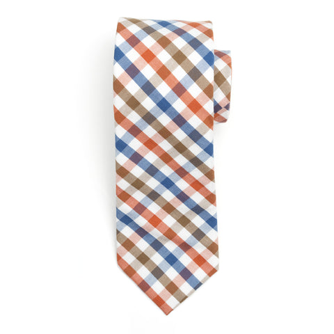 Picnic - Orange, Blue, Brown, White Gingham Necktie