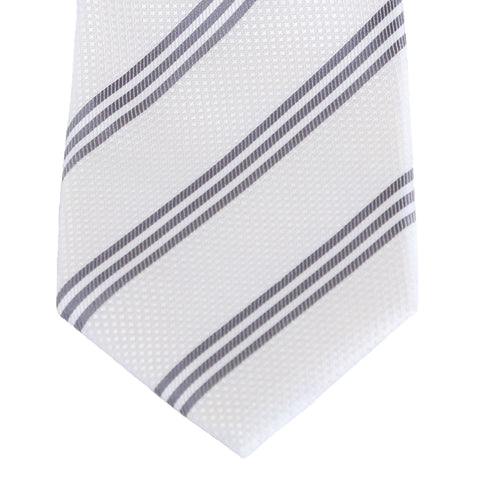 Trinity - White Necktie with Three Grey Stripes
