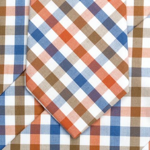 Picnic - Orange, Blue, Brown, White Gingham Necktie