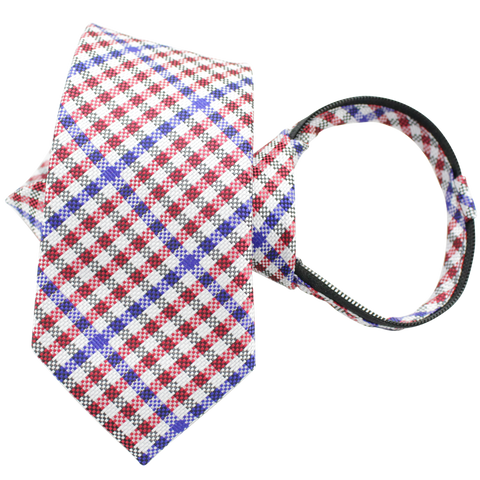 Patriot - Red, White, and Blue Gingham Patterned Kids Zipper Tie