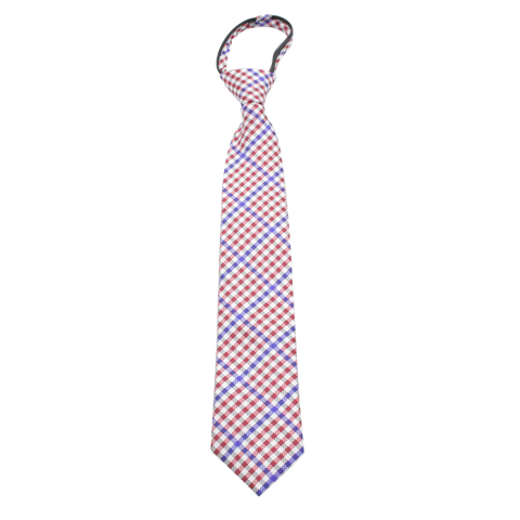 Patriot - Red, White, and Blue Gingham Patterned Kids Zipper Tie