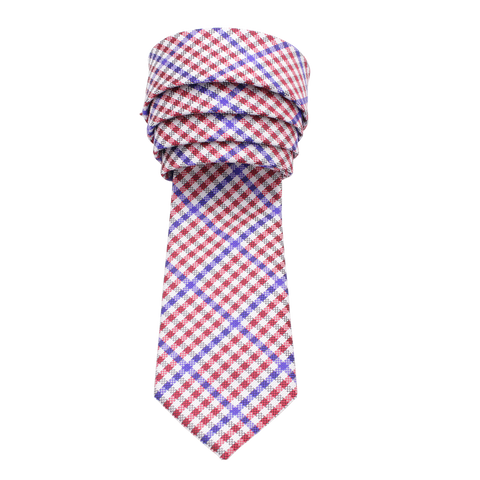 Patriot - Red, White, and Blue Gingham Patterned Long Necktie