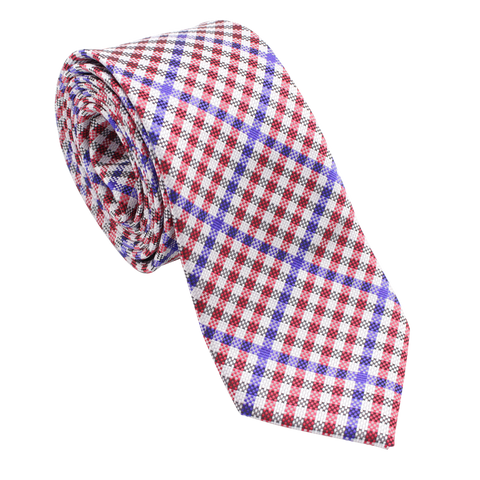 Patriot - Red, White, and Blue Gingham Patterned Long Necktie