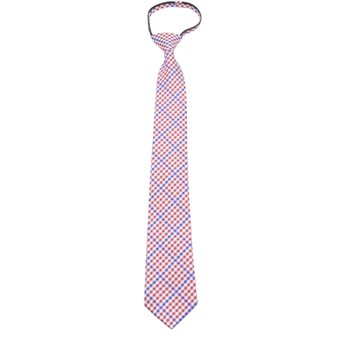 Patriot - Red, White, and Blue Gingham Patterned Long Zipper Tie