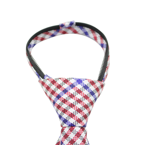 Patriot - Red, White, and Blue Gingham Patterned Long Zipper Tie