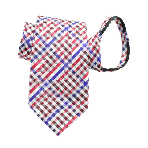 Patriot - Red, White, and Blue Gingham Patterned Zipper Tie